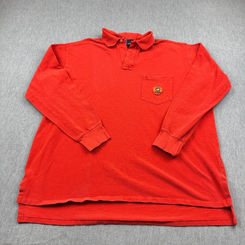 Vintage Polo Ralph Lauren Sweater Men Medium Orange Cotton Long Sleeves Made USA